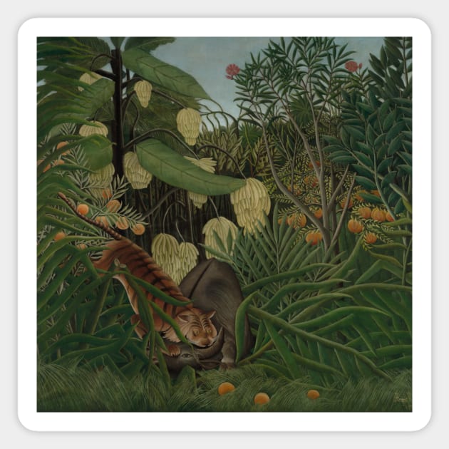 Fight Between a Tiger and a Buffalo by Henri Rousseau Sticker by Classic Art Stall